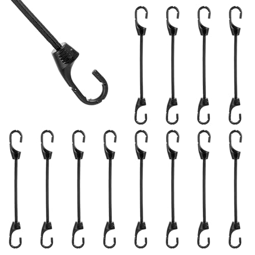 HJZHII 12 Stück Kurz Spanngummi mit Haken, 19.5cm Expander mit Haken Robust Vielseitiger Gummibänder Elastische Bungee Cord mit Metallhaken zur Sicherung Von Ladung von HJZHII