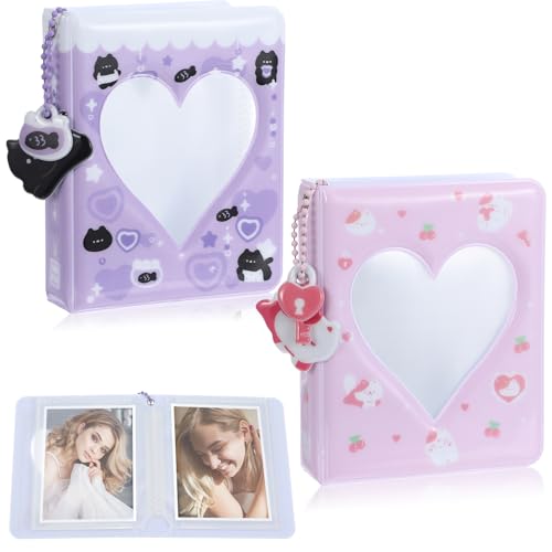 HJZHII 2 Stück Mini Fotoalbum,36 Taschen Fotoalbum Kpop Fotokartenhalter,Kleine Alben für Fujifilm Instax Mini Film Sofortbildkamera Polaroid Hi Print Bilder Kpop Binder Raining Hearts von HJZHII