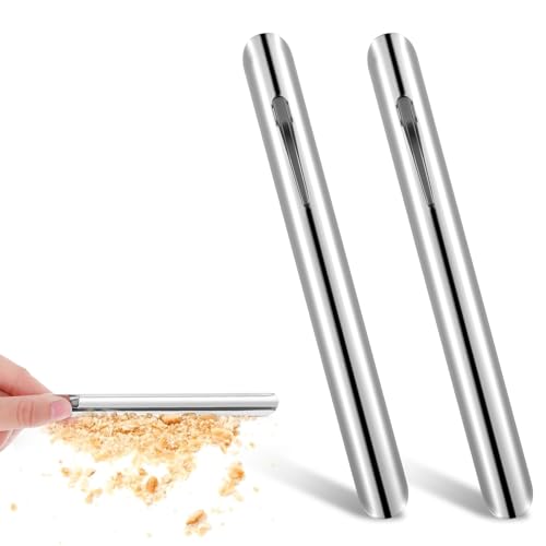 HJZHII 2 Stück Tischkrümelkehrer für Server, Krümelbürste Tischkrümelschaber silberner Brotkrümelreiniger mit Taschenclip Tischdecken in Restaurants und Privathaushalten von HJZHII