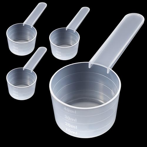 HJZHII 4 Stück Dosierlöffel,10ml 20ml 30ml 40ml Messlöffel Gramm,Waschmittel Dosierhilfe Waschpulver Dosierer Kunststoff Transparent Measuring Spoons für Milchpulver Proteinpulver Mehl Messbecher von HJZHII