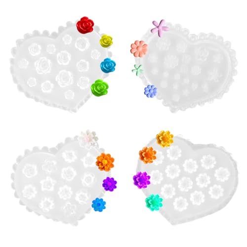 HJZHII 4 Stück Rosen Polymer Tonformen, Gänseblümchen Miniatur Tonform Polymer Ton Pressform Für Ton Ohrringe Dekoration Basteln Und Diy Schmuckherstellung (Mini Blume) von HJZHII