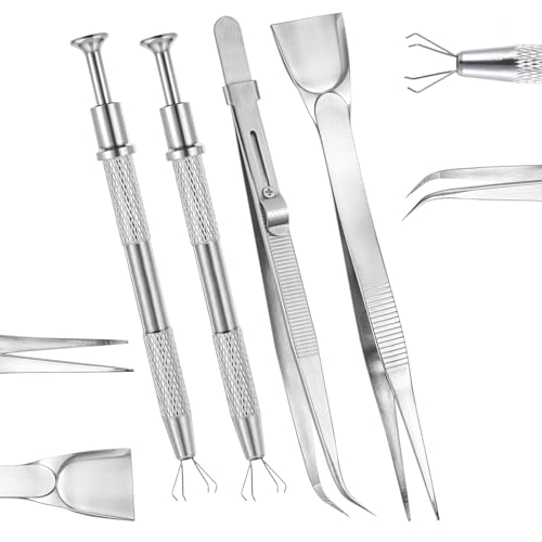 HJZHII 4 Teiliges Piercing Kugel Zange Set, Gebogene Pinzette, Gerade Pinzette, 4 Klauen Perlengreifer Pinzettes für Stein Schmuck Perlen Uhren Schmuckbasteln von HJZHII