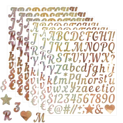 HJZHII 6 Blatt Goldene Glänzende Briefkasten Zahlen Buchstaben Aufkleber, Groß Selbstklebende Nummern Wetterfest Buchstaben Sticker Alphabet Aufkleber für Etiketten Scrapbooking Dekoration von HJZHII