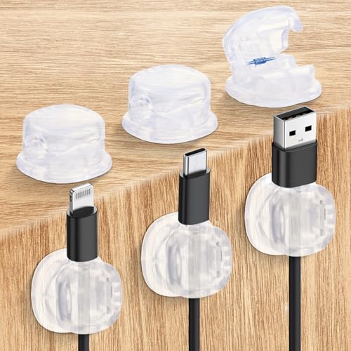 HJZHII 6 Stück Kabelhalter Selbstklebend, Doppelfeder Kabel Kabelclips Schreibtisch Organizer Feder Kabelklemmen für Schreibtisch, Nachttisch, Ladekabel, USB, Audio-Kabel, Büro, Haus(Weiß) von HJZHII
