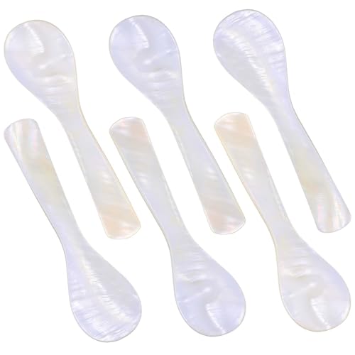 HJZHII 6 Stück Kaviarlöffel, Perlmutt Muschel Löffel mit Hand Craft Round Handle für Eiscreme, Eier, Kaffee, Salz, Zucker, Kuchen, Restaurantservice von HJZHII