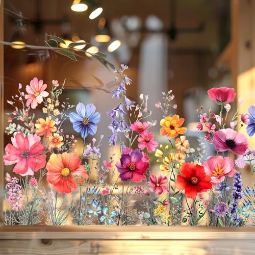 HJZHII Blumen Fensteraufkleber, 60 × 30 cm Doppelseitige Florale Glas Wandaufkleber, Fensterfolie Blumen, Wildblumen GrasAufkleber für die Dekoration von Zuhause, Glastür, Büro Fenster Deko HJZHII Blumen Fensteraufkleber, 60 × 30 cm Doppelseitige Florale Glas Wandaufkleber, Fensterfolie Blumen, Wildblumen GrasAufkleber für die Dekoration von Zuhause, Glastür, Büro Fenster Deko von HJZHII