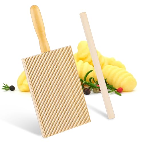 HJZHII Gnocchi Brett Set, Spätzlebrett Nudelbrett Aus Natürlichem Buchenholz Paddel Mit Rolle Italienische Nudelbesteck Für Garganelli Makkaroni Nudelmaschine Tortellini Cavarola Rolle von HJZHII