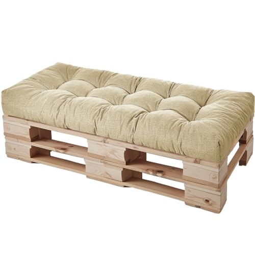 HJZPWB Bankauflage Leinenstoff 8 cm Dick Bankauflage Outdoor Steppung Sitzpolster Bank Tufted-Stil Bankkissen rutschfest Bankauflagen mit HaltebäNdern Sitzauflage Bank,Beige,120 * 50 * 8cm von HJZPWB