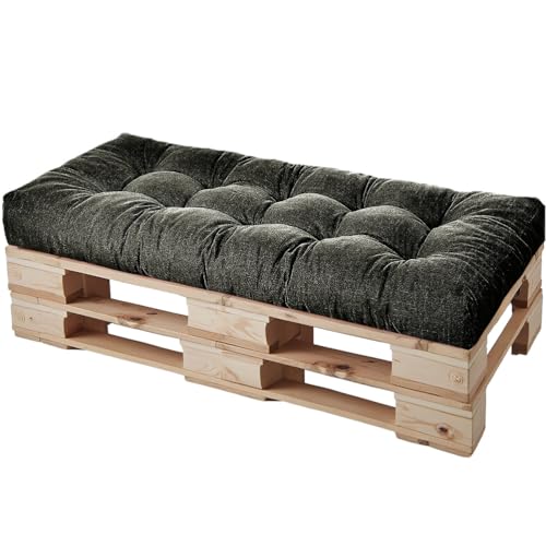 HJZPWB Bankauflage Leinenstoff 8 cm Dick Bankauflage Outdoor Steppung Sitzpolster Bank Tufted-Stil Bankkissen rutschfest Bankauflagen mit HaltebäNdern Sitzauflage Bank,Dark Gray,150 * 60 * 8cm von HJZPWB