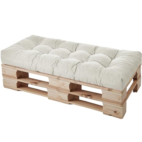 HJZPWB Bankauflage Leinenstoff 8 cm Dick Bankauflage Outdoor Steppung Sitzpolster Bank Tufted-Stil Bankkissen rutschfest Bankauflagen mit HaltebäNdern Sitzauflage Bank,Weiß,200 * 50 * 8cm von HJZPWB
