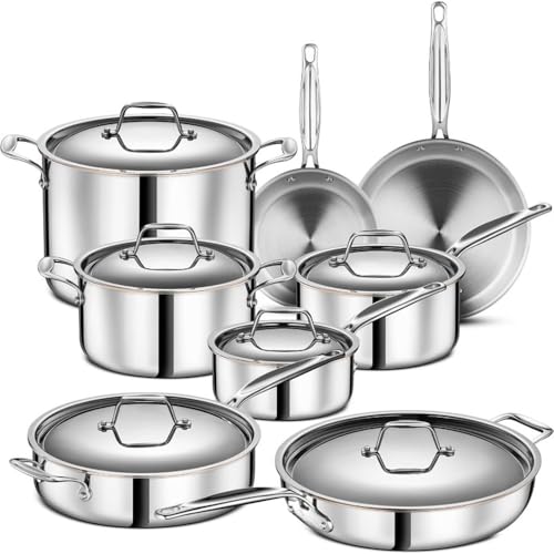 HJZSZX Kupferkern Edelstahl Töpfe Pfannen Set 5-lagig verkleidet Kochgeschirr Chef Grade Hausmannskost, Chrom Kupferkern, One von HJZSZX