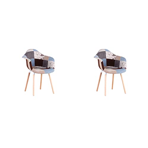 HJhomeheart 2er Esszimmerstühle aus Patchwork-Stoff mit Armlehnen, moderner Design-Sessel, skandinavischer Küchenstuhl aus Buchenholz (A5-Brun) von HJhomeheart