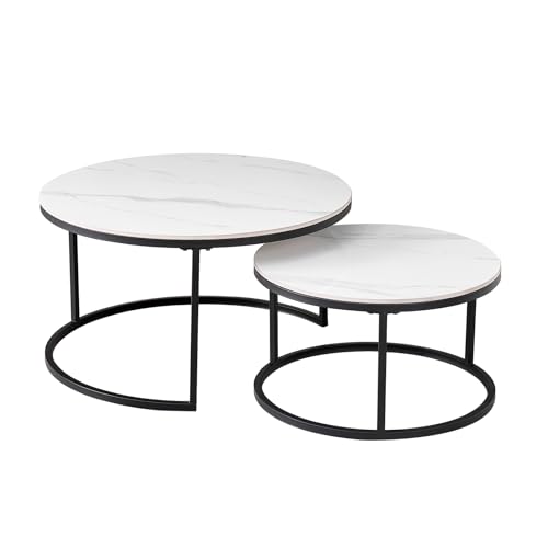 HJhomeheart 2er-Set Marmor-Couchtische mit Weißer Marmorplatte und Schwarzem Metallgestell, Moderner Runder Beistelltisch fürs Wohnzimmer – 70 x 70 x 45 cm HJhomeheart 2er-Set Marmor-Couchtische mit Weißer Marmorplatte und Schwarzem Metallgestell, Moderner Runder Beistelltisch fürs Wohnzimmer – 70 x 70 x 45 cm von HJhomeheart