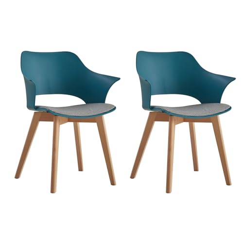 HJhomeheart 2er Set Stück Esszimmerstuhl, Bürostuhl, Massivholzbeine, hohles Design mit Armlehne, Stoffpolsterstuhl, Klares Seeblau von HJhomeheart