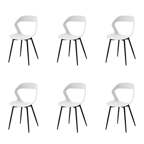 HJhomeheart Moderner Esszimmerstuhl, 6er-Set, Küchenstuhl mit Metallbeinen, Bürostuhl im skandinavischen Stil, Design mit hohler Rückenlehne (Weiß + Schwarz) von HJhomeheart