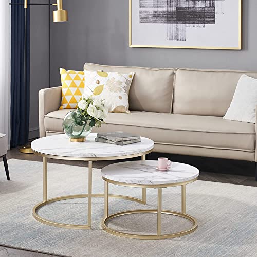 HJhomeheart Couchtisch Rund 2er Set Couchtisch Groß: 60 x 60 x 45 cm Klein: 40 x 40 x 35 cm, Tisch Gold weiß (weiß und Gold) von HJhomeheart