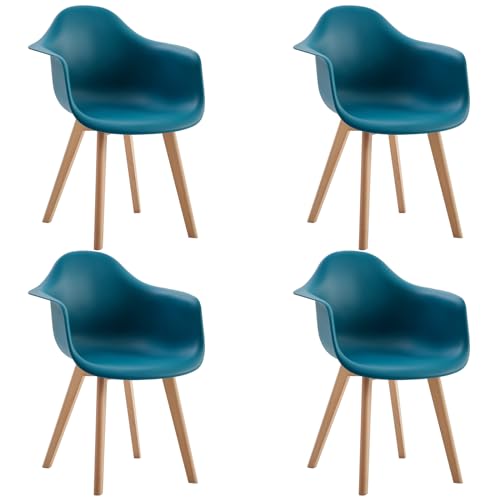 HJhomeheart Esszimmerstühle mit Armlehnen, 4er-Set, Moderne Design-Sessel, Beine aus Buchenholz, Skandinavische Küchenstühle (Grün) von HJhomeheart