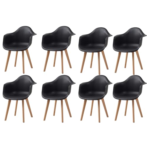 HJhomeheart Esszimmerstühle mit Armlehnen, 8er-Set, Moderne Design-Sessel, Beine aus Buchenholz, Skandinavische Küchenstühle (Schwarz) von HJhomeheart