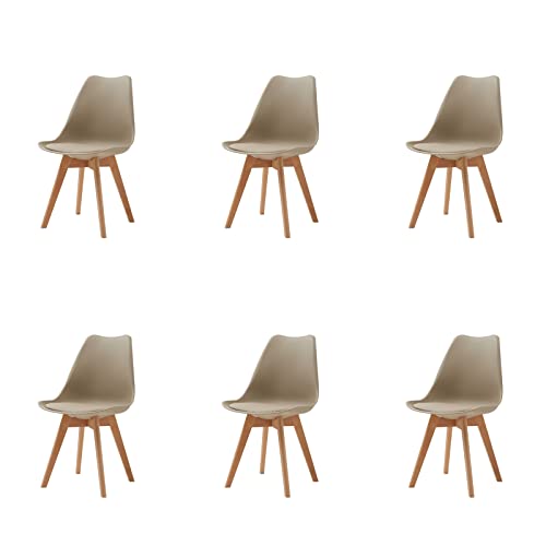 HJhomeheart Esszimmerstuhl 6er Set, Massivholzbeine, Abnehmbares Stuhlkissen, Küchenstuhl, Moderner Stuhl (Beige-6) von HJhomeheart