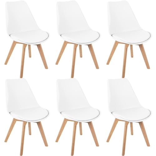 HJhomeheart Esszimmerstuhl 6er Set, Massivholzbeine, Abnehmbares Stuhlkissen, Küchenstuhl, Moderner Stuhl (Weiß-6) von HJhomeheart