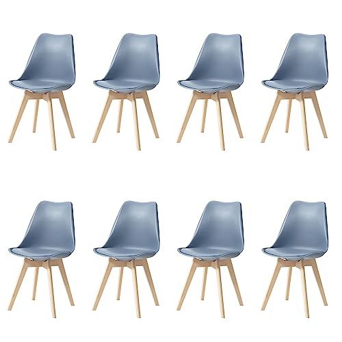 HJhomeheart Esszimmerstuhl 8er Set, Massivholzbeine, Abnehmbares Stuhlkissen, Küchenstuhl, Moderner Stuhl (Blau-8) von HJhomeheart