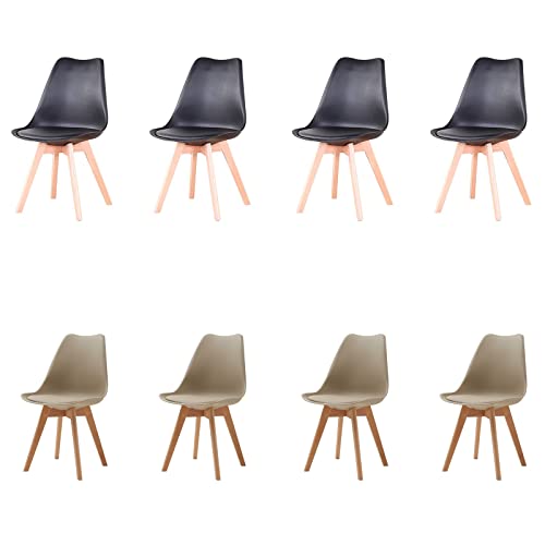 HJhomeheart Esszimmerstuhl 8er Set, Massivholzbeine, Abnehmbares Stuhlkissen, Küchenstuhl, Moderner Stuhl (Schwarz+Beige-8) von HJhomeheart