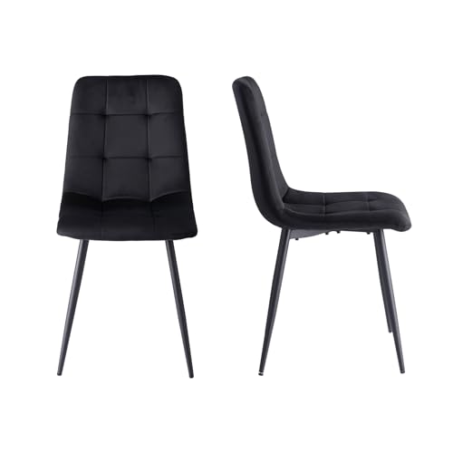 HJhomeheart Moderne Esszimmerstühle, 2er-Set, Bequemer Küchenstuhl mit Holländischem Samtbezug und Metallbeinen, Schwarz – HL von HJhomeheart