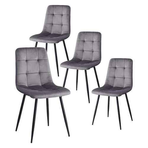 HJhomeheart Moderne Esszimmerstühle, 4er-Set, Bequemer Küchenstuhl mit Holländischem Samtbezug und Metallbeinen, Grau – HL von HJhomeheart