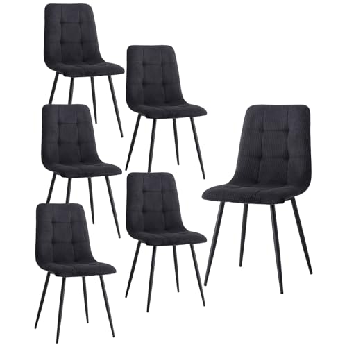 HJhomeheart Moderne Esszimmerstühle, 6er-Set, Bequemer Küchenstuhl mit Cordpolsterung und Metallbeinen, Schwarz – DX HJhomeheart Moderne Esszimmerstühle, 6er-Set, Bequemer Küchenstuhl mit Cordpolsterung und Metallbeinen, Schwarz – DX von HJhomeheart