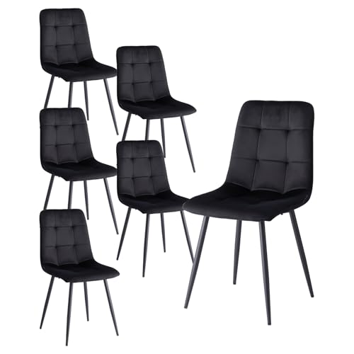 HJhomeheart Moderne Esszimmerstühle, 6er-Set, Bequemer Küchenstuhl mit Holländischem Samtbezug und Metallbeinen, Schwarz – HL HJhomeheart Moderne Esszimmerstühle, 6er-Set, Bequemer Küchenstuhl mit Holländischem Samtbezug und Metallbeinen, Schwarz – HL von HJhomeheart
