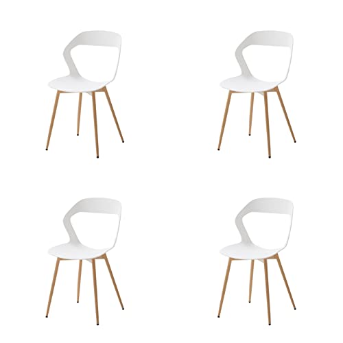 HJhomeheart Moderner Esszimmerstuhl, 4er-Set, Küchenstuhl mit Metallbeinen, Bürostuhl im skandinavischen Stil, Design mit hohler Rückenlehne (Weiß + Natürliche Farbe) von HJhomeheart