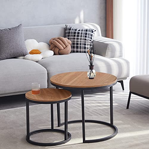HJhomeheart Runde Satztische 2er Set, Couchtische, Groß: 60 x 60 x 45 cm, Klein: 40 x 40 x 35 cm, Dunkelbraun von HJhomeheart