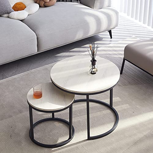 HJhomeheart Runde Satztische 2er Set, Couchtische, Groß: 60 x 60 x 45 cm, Klein: 40 x 40 x 35 cm, Eichenmaserung HJhomeheart Runde Satztische 2er Set, Couchtische, Groß: 60 x 60 x 45 cm, Klein: 40 x 40 x 35 cm, Eichenmaserung von HJhomeheart