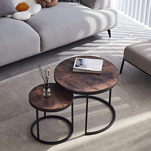 HJhomeheart Runde Satztische 2er Set, Couchtische, Groß: 60 x 60 x 45 cm, Klein: 40 x 40 x 35 cm, Vintage von HJhomeheart