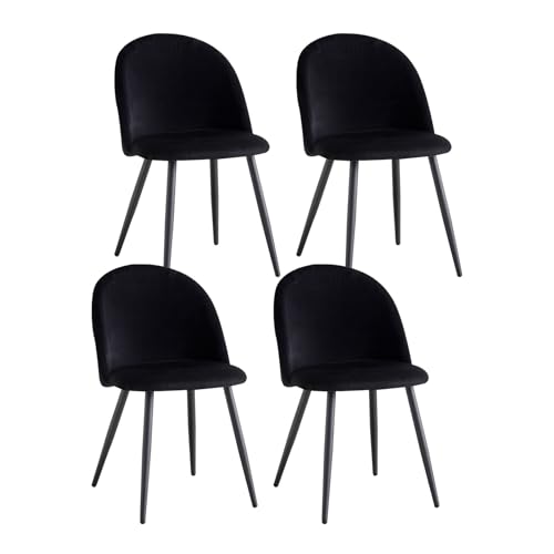 HJhomeheart Set mit 2/4/6 Stühlen mit Samt-Rückenlehne für Küche, Wohnzimmer, Esszimmer, Schlafzimmer (Schwarz-4) von HJhomeheart