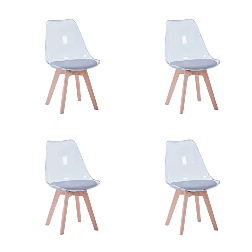 HJhomeheart Set mit 4 Modernen Transparenten Esszimmerstühlen, Abnehmbaren Gepolsterten Esszimmerstühlen, Küchenstühlen im Skandinavischen Design (PU - Grau) von HJhomeheart