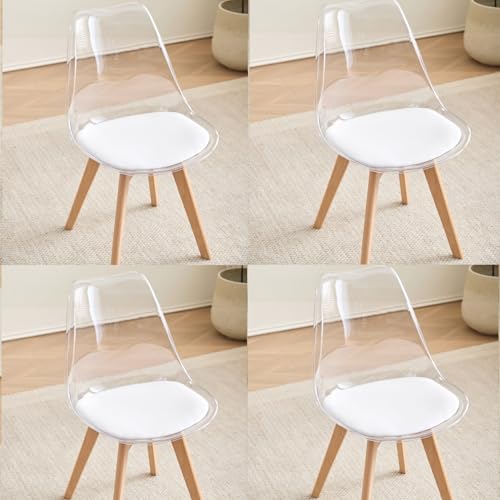 HJhomeheart Set mit 4 Modernen Transparenten Esszimmerstühlen, Abnehmbaren Gepolsterten Esszimmerstühlen, Küchenstühlen im Skandinavischen Design (PU - Weiß) von HJhomeheart