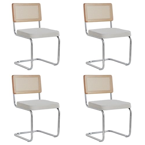 HJhomeheart Set mit 4 skandinavischen Esszimmerstühlen, Esszimmerstühlen mit Chrombeinen, Freischwingerstühlen, Bürostühlen, modernen Stühlen (Weiß) von HJhomeheart