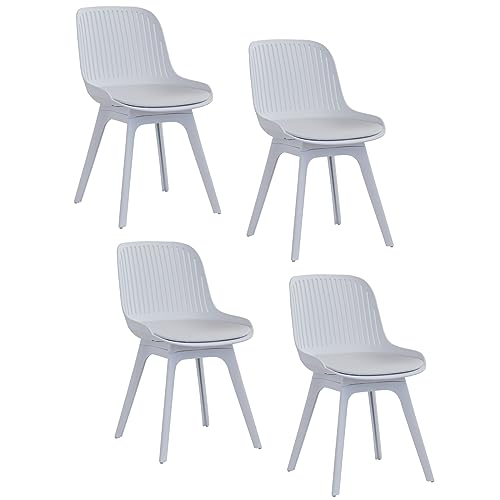 HJhomeheart Set mit 4 skandinavischen Esszimmerstühlen, gepolsterter Sitz, Outdoor-Stuhl, Bürostuhl, Moderner Stuhl (Weiß-Weiß) von HJhomeheart