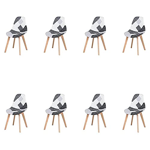 HJhomeheart Set mit 8 Esszimmerstühlen, Mehrfarbiger Patchwork-Esszimmerstuhl, Stoffstuhl mit Massivholzbeinen für Esszimmer, Wohnzimmer (Grau, Schwarz und Weiß) von HJhomeheart