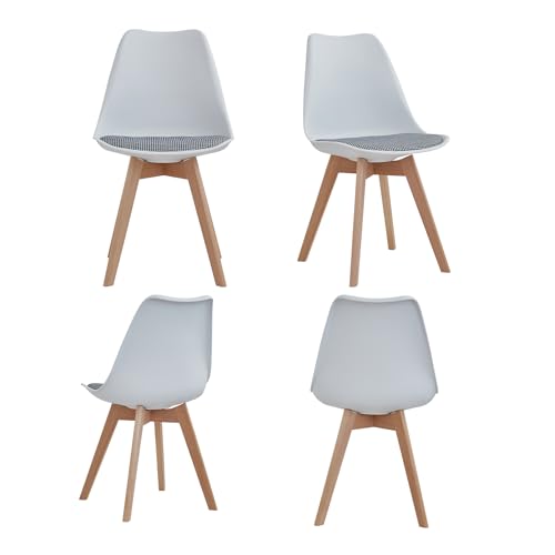 HJhomeheart Skandinavischer Esszimmerstuhl, 4er-Set, Beine aus Massivholz, Gewebtes Gestreiftes Sitzkissen, Küchenstühlen, Modernen Stühlen (Weiß-4) von HJhomeheart