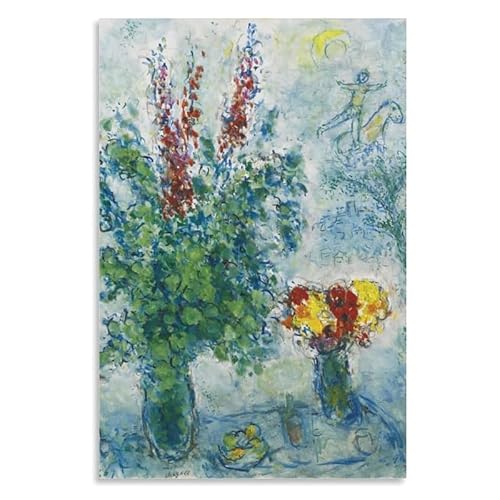 HKAHF AJWUQ Abstrakt Marc Chagall Ausstellungsplakate Blumen Drucke Marc Chagall Wandkunst Surrealismus Leinwand Gemälde für Wohnkultur Bild 50x70cmx1 Kein Rahmen von HKAHF AJWUQ