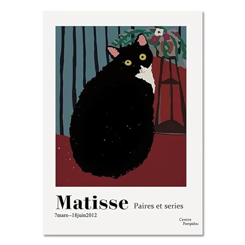 HKAHF AJWUQ Henri Matisse Poster Schwarze Katze Ausstellung Wandkunst Matisse Druck Abstraktes Bild Vintage Leinwand Gemälde Moderne Wohnzimmer Dekor 40x60cmx1 Kein Rahmen von HKAHF AJWUQ