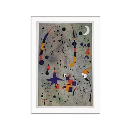 HKAHF AJWUQ Juan Miró Ausstellung Poster《Mitternacht Sternenhimmel》Drucke Juan Miró Wandkunst Vintage Leinwand Gemälde Wohnzimmer Schlafzimmer Dekor Bilder 60x80cm Kein Rahmen von HKAHF AJWUQ