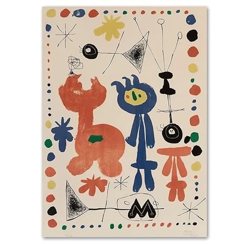 HKAHF AJWUQ Juan Miró Ausstellung Poster 《Vogel Sterne Mond》Drucke Juan Miró Wandkunst Vintage Leinwand Malerei Wohnzimmer Schlafzimmer Dekor Bilder 50x70cmx1 Kein Rahmen von HKAHF AJWUQ
