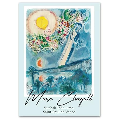 HKAHF AJWUQ Marc Chagall Poster 《Blaues Gedicht》 Wandkunst abstrakte Drucke Surrealismus Marc Chagall Leinwandgemälde für Wohnkultur Bild 40x60cmx1 Kein Rahmen von HKAHF AJWUQ