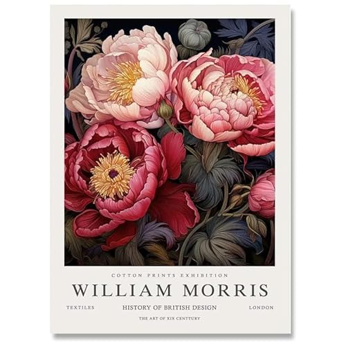HKAHF AJWUQ William Morris Poster William Morris Rosa Blumen Wandkunst Retro Leinwand Gemälde William Morris Drucke für Wohnkultur Bild 60x80cm Kein Rahmen von HKAHF AJWUQ