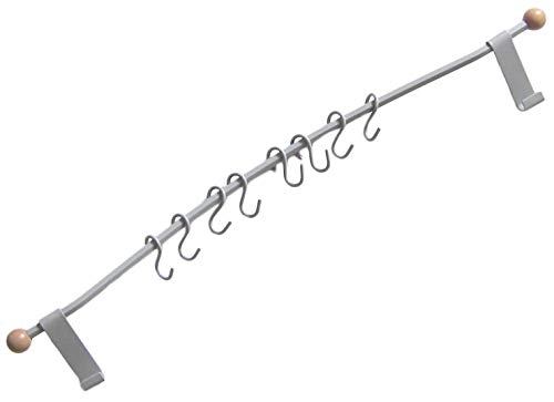 HKB 1 Stück Türgarderobe, zum Einhängen, Stahl grau lackiert + Echtholz, 8 Stahlhaken, für Mäntel, Handtücher, Mützen, stabile Ausführung, Qualität von Hersteller Hettich, Art.-Nr. 27006 von HKB