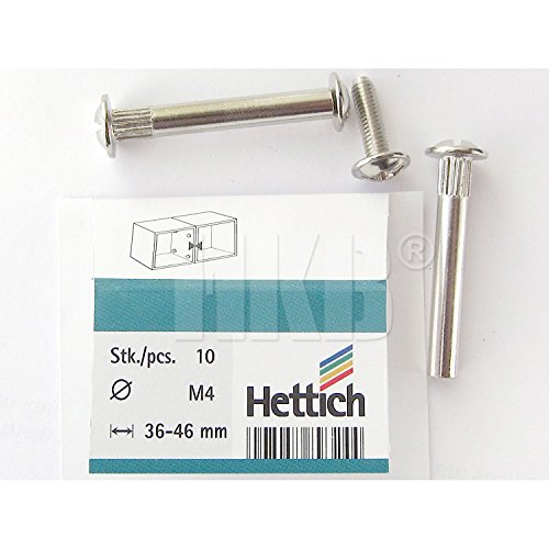 HKB ® 10 Stück Verbindungsschrauben, Gewinde M4, Spannmaß 36-46 mm, Stahl vernickelt, Hersteller Hettich, Artikel-Nr. 89324 von HKB