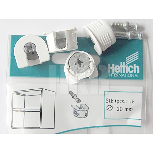 HKB ® 16 Stück EXCENTER Verbindungsbeschläge VB 35/16, ø 20 mm, Kunststoff weiß, Hersteller Hettich, Artikel-Nr. 62544 von HKB